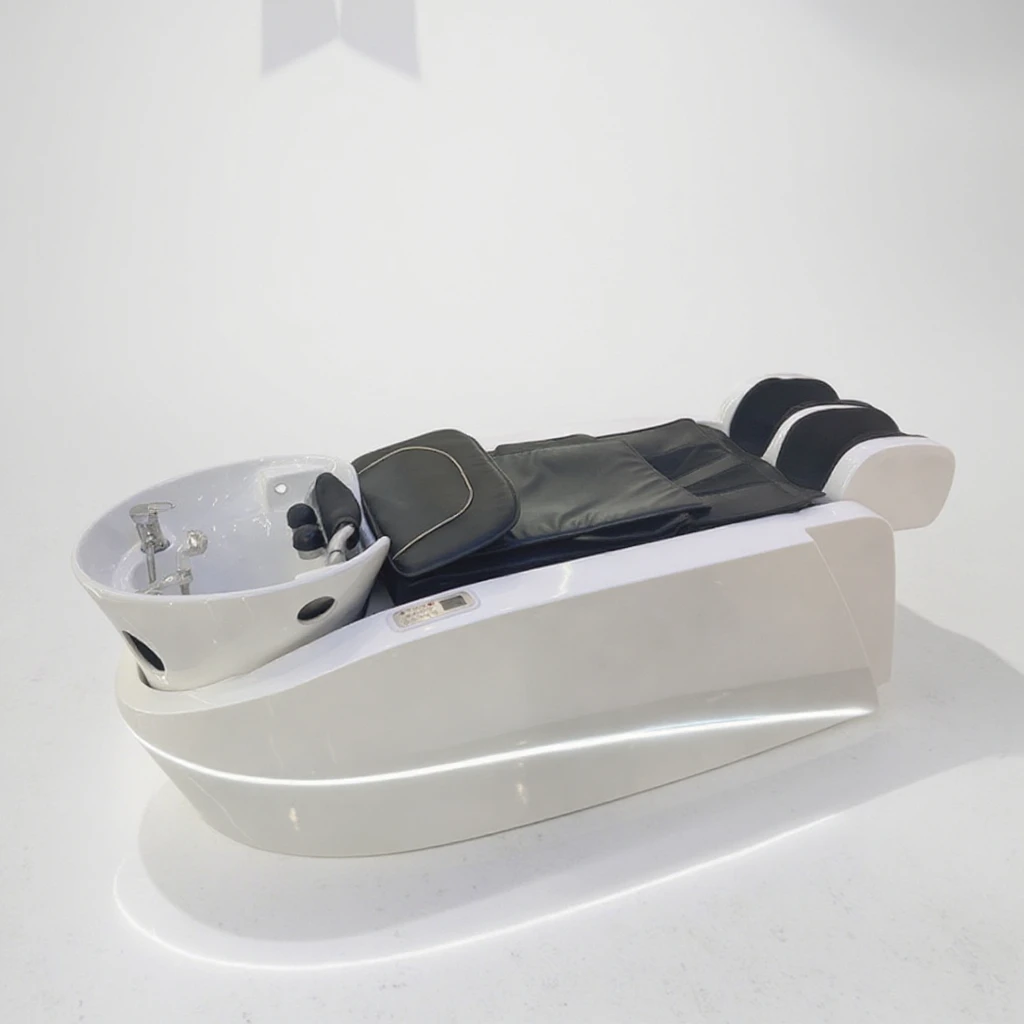 High Quality Barbershop Furniture Electric Massage Head Spa Washing Chair Luxury Backwash Salon Shampoo Chair with Lights