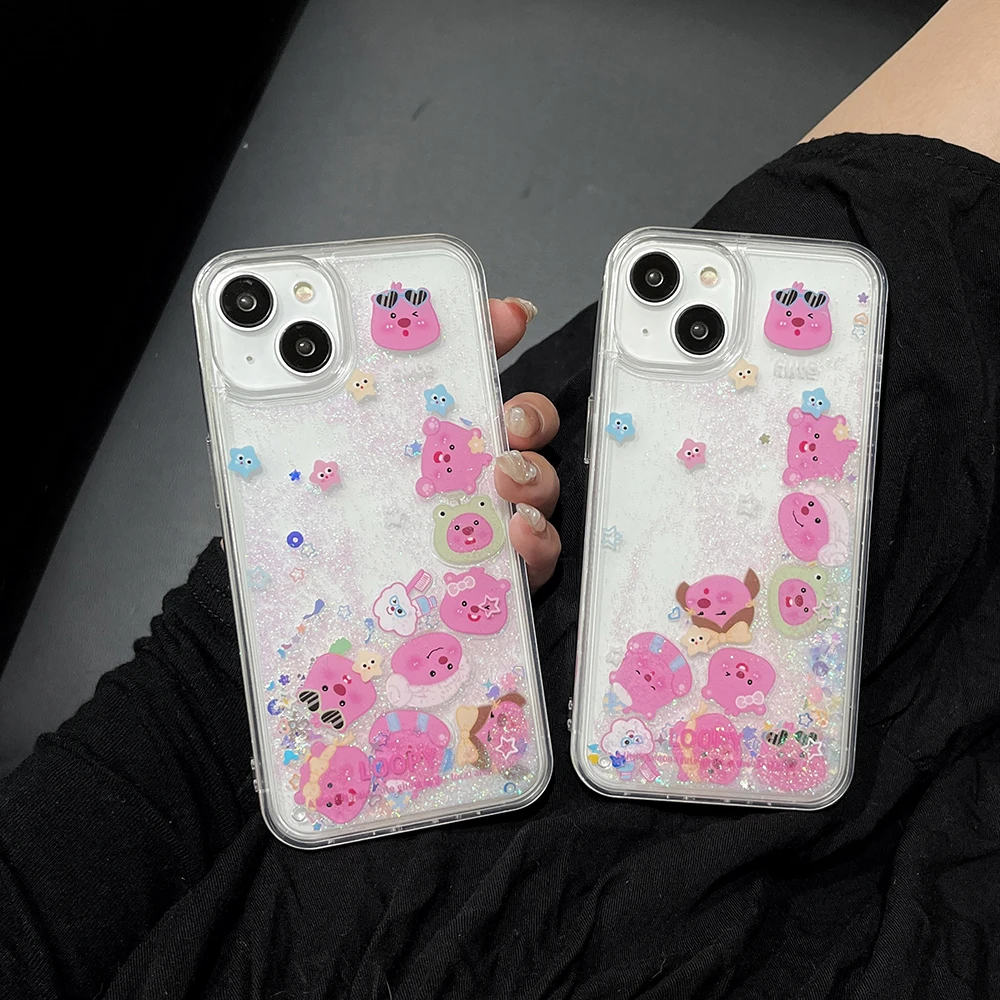 

Cartoon Cute Loopies Luxury Quicksand Phone Case for IPhone 15 14 13 12 11 Pro Max Drop-resistant Clear Back Cover Gift