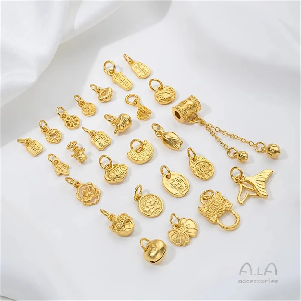 Vietnam Sand Gold Non-Fade Charms, Peace, Ruyi, Lotus Seed Pod, Gourd & Bell Shaped Pendants DIY Handmade Jewelry Findings