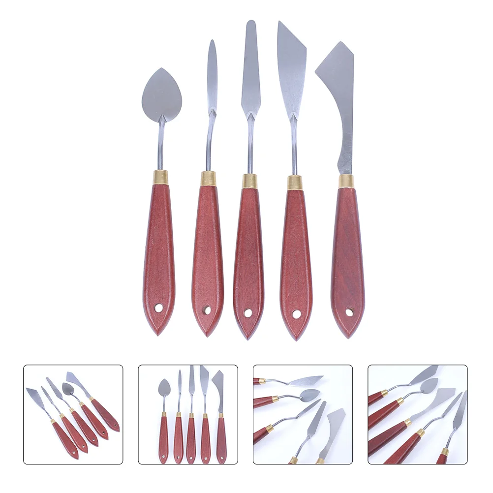 Oil Painting Tools Spatulas Utensils Set Color Mixing Wood Handle Stainless Steel Smear Scratch
