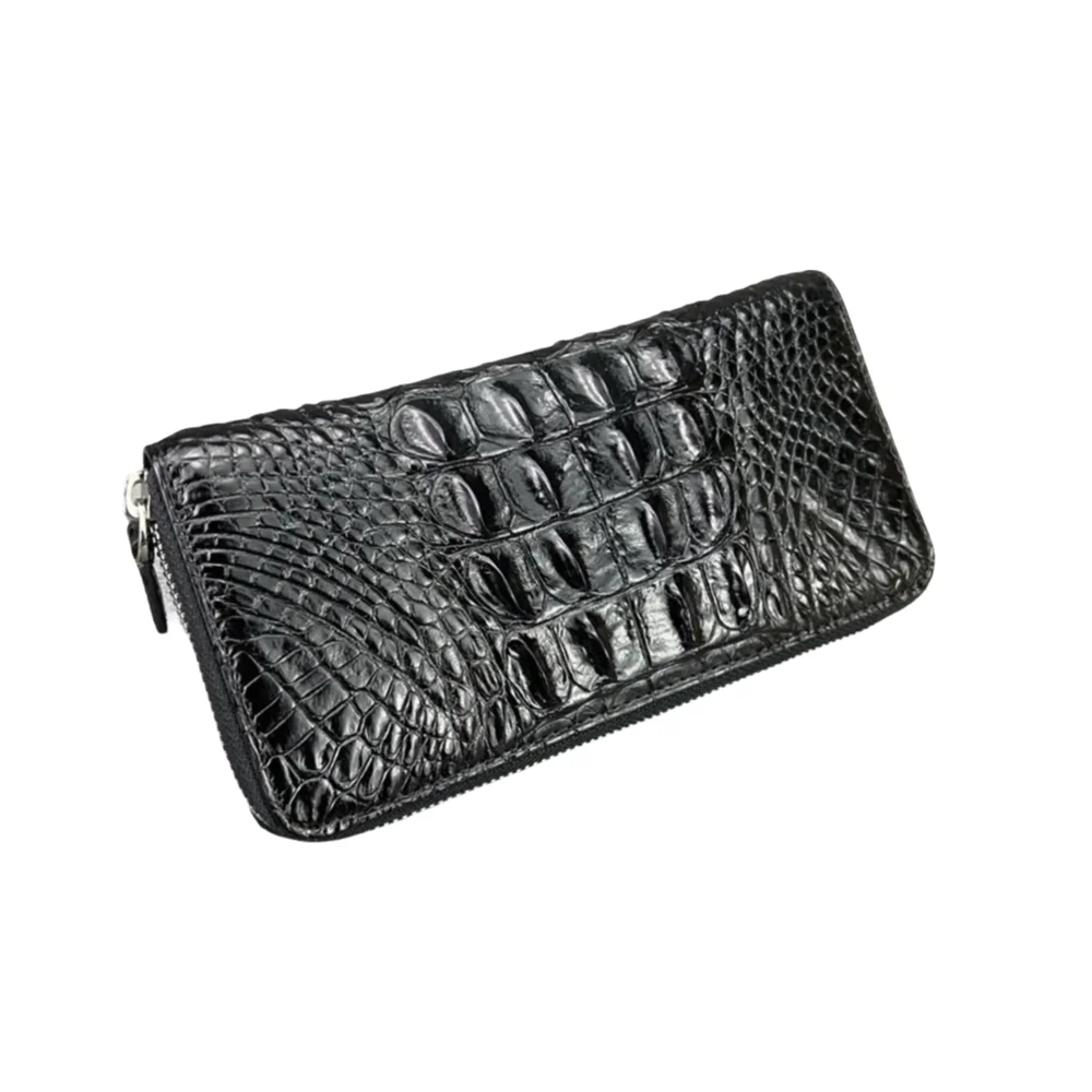 Real crocodile leather men's long handbag rare real crocodile leather made of zipper closure with card bag and change bag