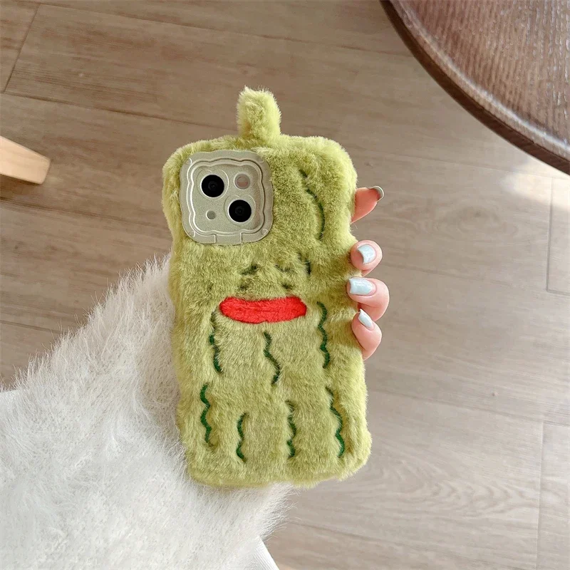 3D Cute Warm Winter Plush Fur Case Cover For Huawei P40 P50 P60 Pro Pura 70 Fluff Toy Camera tect Stand Phone Case Cover