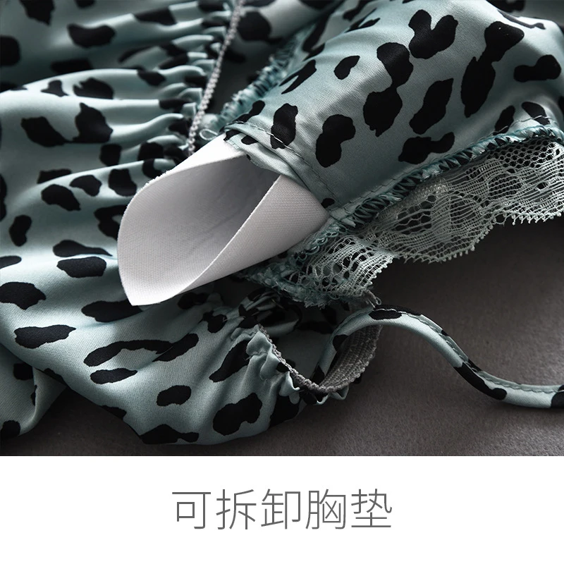 Leopard Print Camisole Nightdress For Women, Summer And Autumn Thin Sexy Silk Short Dress With Chest Pads, Lace Ice Pajamas view 4