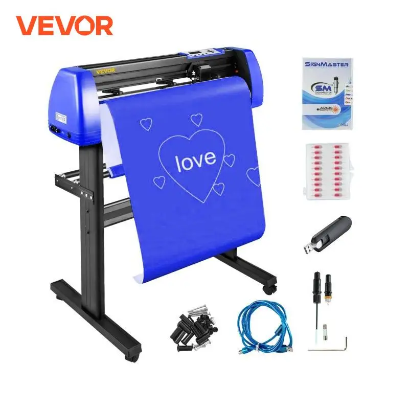 VEVOR 28 Inch Vinyl Plotter Sign Cutting Machine Software Signmaster Windows Compatible System 20 Blades LCD Black for Crafts