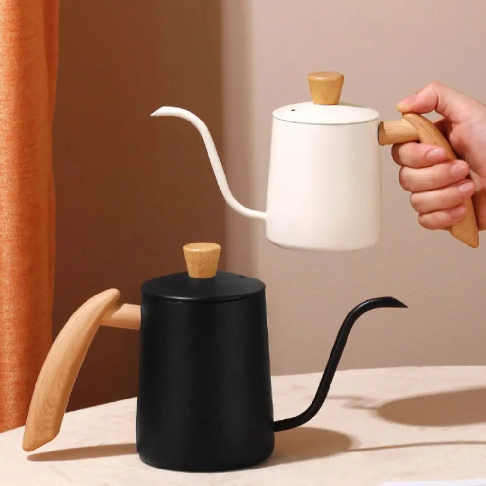 304 Stainless Steel Pour Over Coffee Kettle Graduated 350/600 ML Hand Brewing Coffee Kettle Temperature Measurement Hole Design
