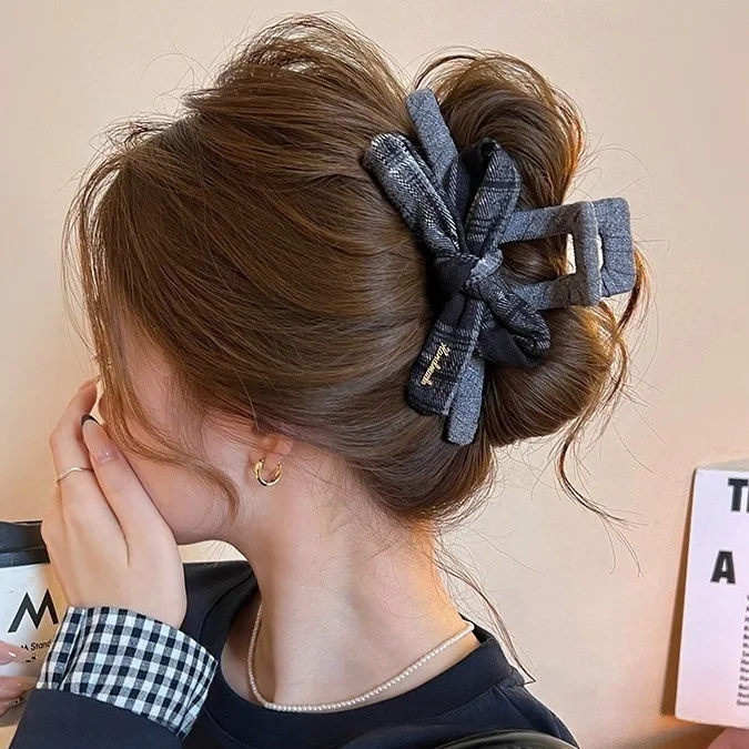 

Заколка-краб Maillard в клетку с бантом, большая, для женщин, для хвоста и пучка, премиум-класса, новый модный аксессуар, 1 шт.