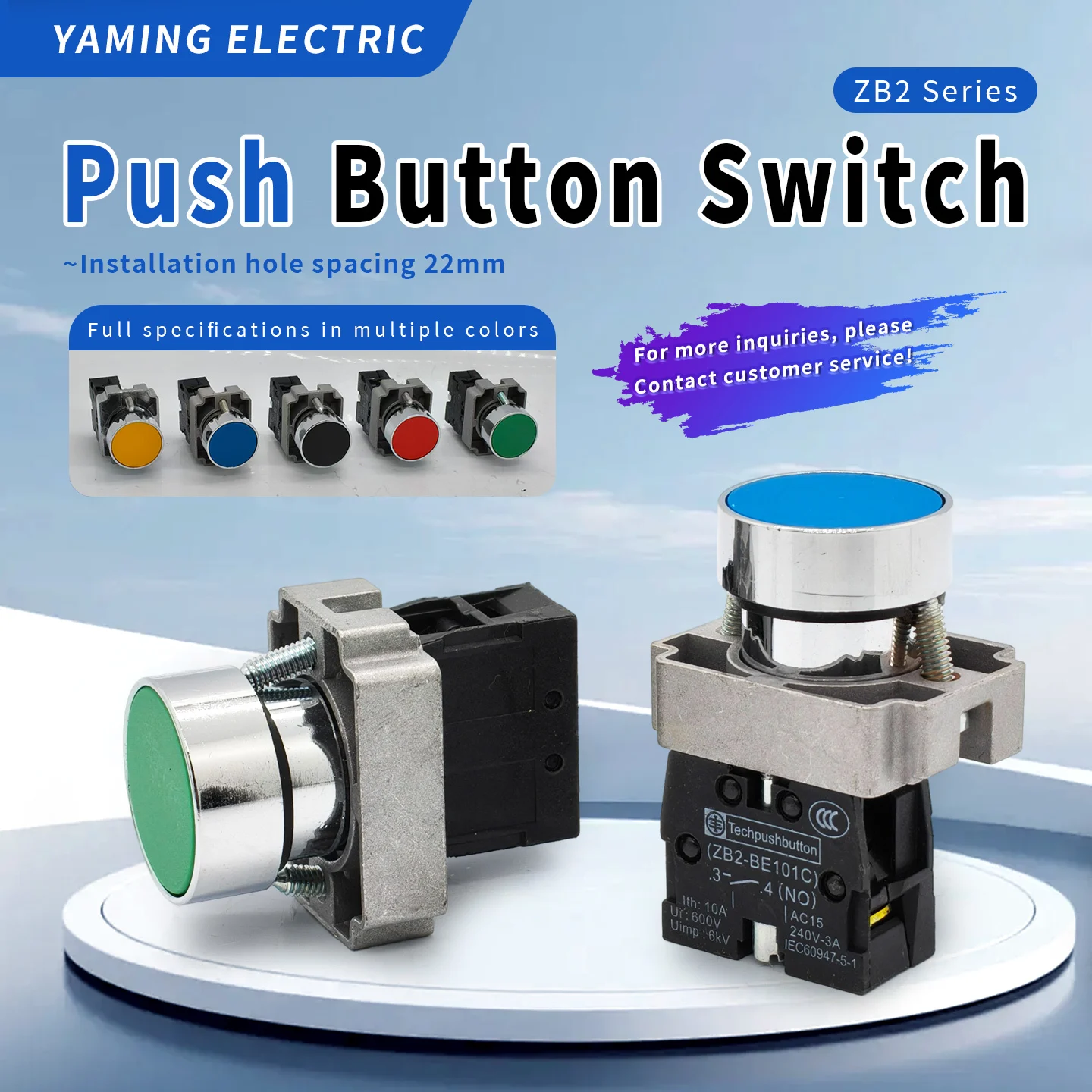 20PCS 22mm Momentary Reset Push Button Switch XB2-BA35C ZB2-BA45C Flat Electric Screws Red/Yellow/Green/Blue/Black 1NO