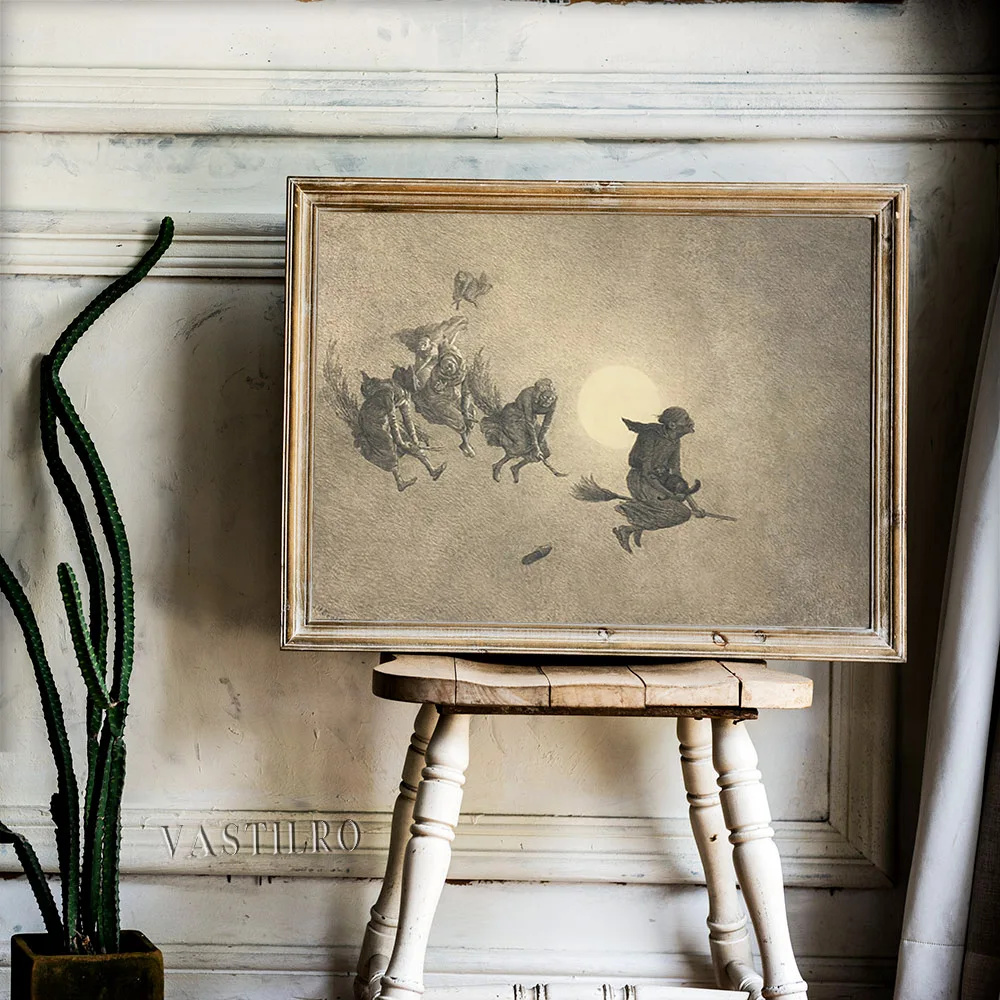 William Holbrook Beard Art Print Poster The Witch Ride Antique Canvas Painting Wicca Wall Stickers Decor