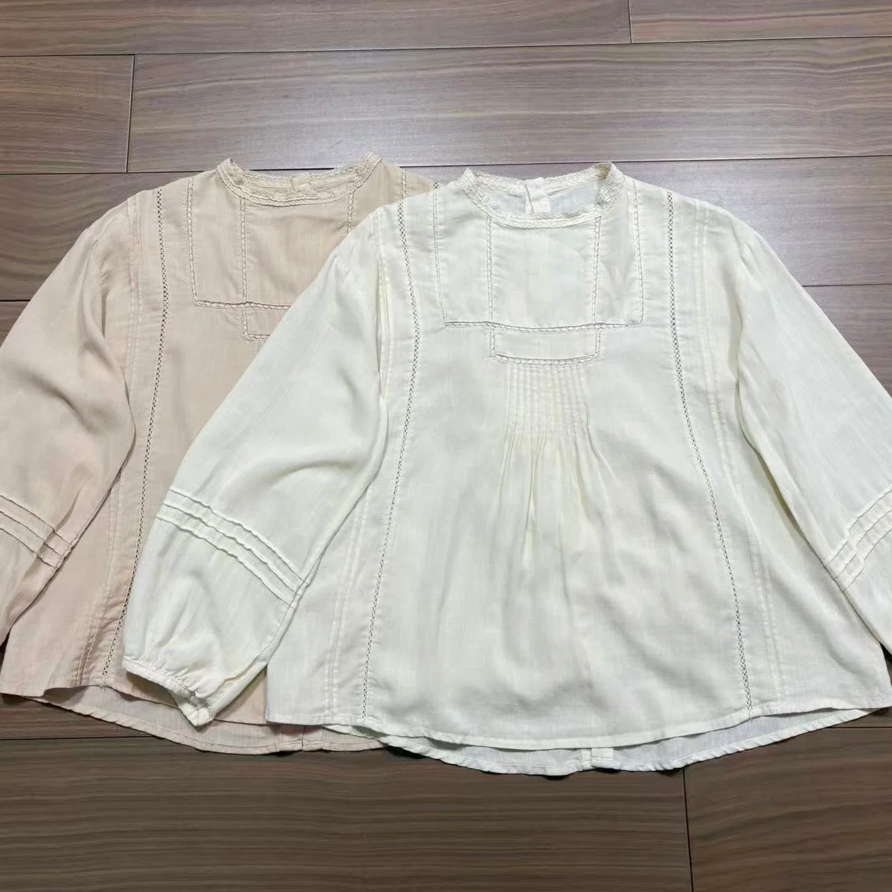

Skin-friendly Long Sleeve Linen Hollow out Loose Top Women's Spring 2026 New Style Lace round Neck Shirt Sweet Style