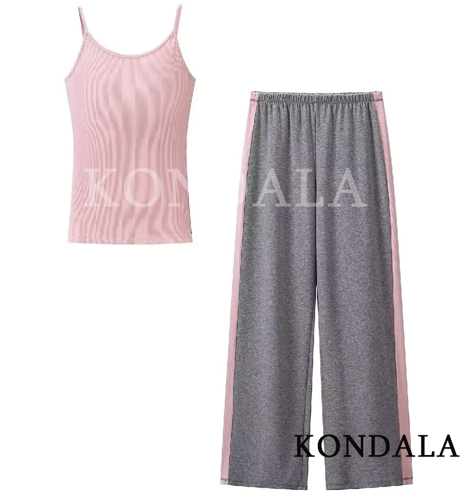 KONDALA Women Casual Sporty Pants Set Cami Top Elastic Waist Pants New Fashion 2026 Summer Early Fall Y2K Girl Pajamas Style Set