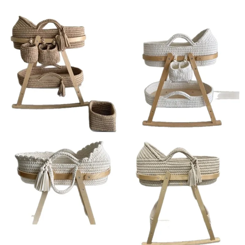 

New crochet cloth strip baby basket, Moses baby cradle, soft, comfortable and lightweight