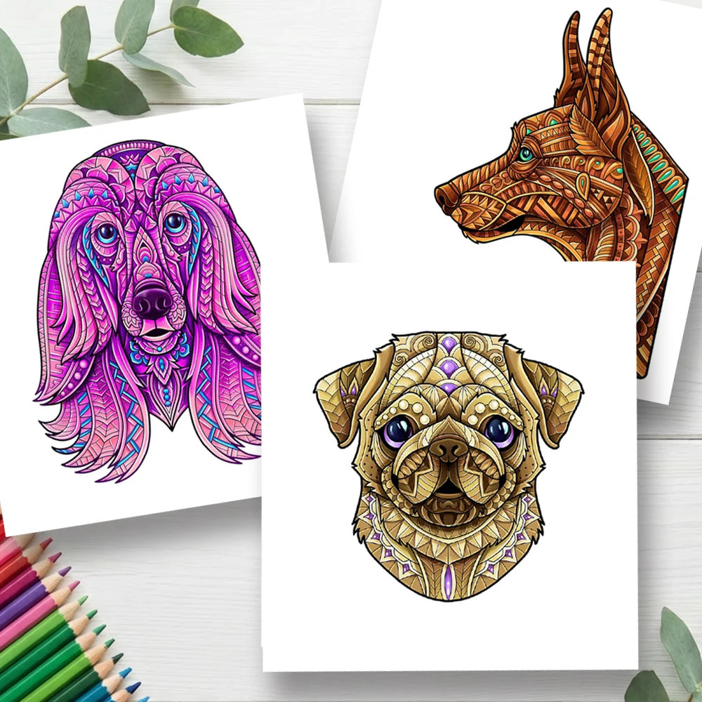 DIY Hand-Colored Coloring Book That Stimulates Imagination and Creativity, 24-Page Thickened Adult Drawing Book, Stress-Relief Complex Multi-Line Drawing Book of Dogs, Imagination Training Sketchbook Art Book, High-Quality Paper Single-Sided Pages Hardcover Coloring Book, Focus-Enhancing Drawing Book Sketchbook Coloring Book, Animal Doodle Studio Art Diary Art Design Durable Bound Art Diary Sketchbook Adult Coloring Doodle Book, Excellent Gift for Birthday and Christmas