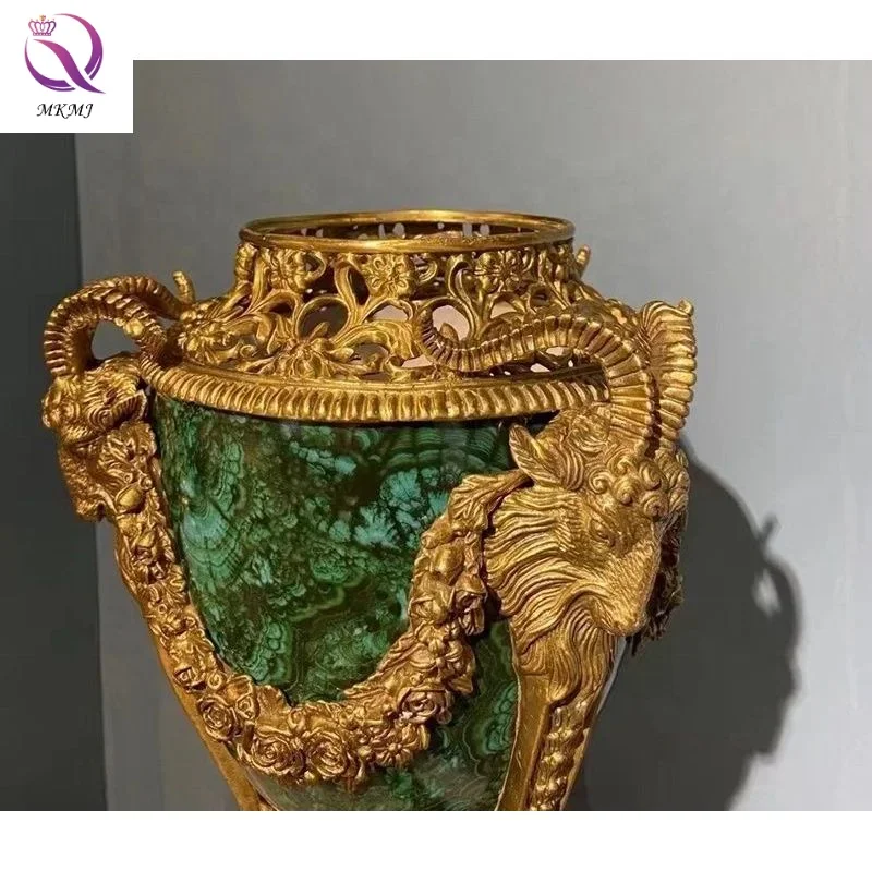 Middle Eastern Emerald Decorative Ginger Jar Brass and Ceramic Trophy Antique Vase Art Crafts for Indoor Home Decoration