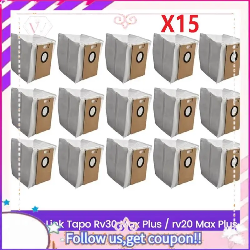 Kantong Debu Tahan Lama untuk TP-Link Tapo RV30 Max Plus/RV20 Max Plus/Lydsto R1 Edge/Miwhole M9 Lite/Roidmi Eve Rook Bagian Vakum 15 Buah