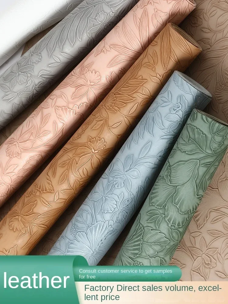 3D Embossed Faux Leather Fabric By The Meter For Furniture Upholstery Bags Sewing Diy Soft Artificial PU Thickened Waterproofw23
