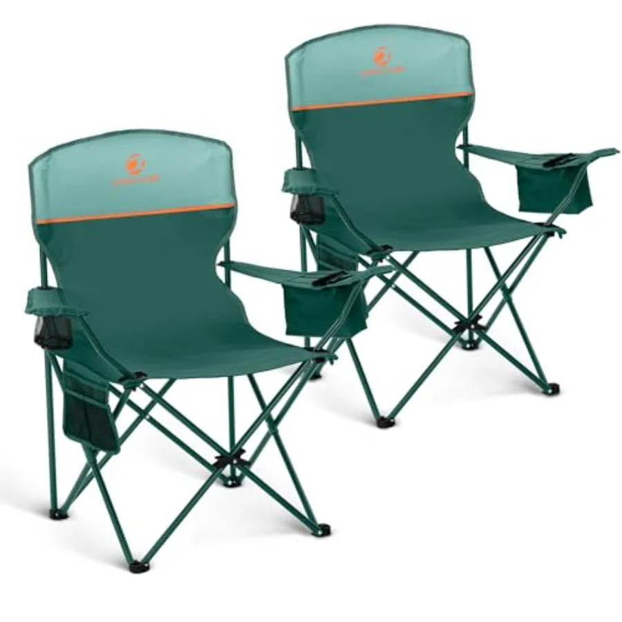 

Camping Chair 2 Pack Folding Chair with 4-Can Cooler Bag Portable Lawn Chair with Cup Holder Storage Pocket Supports 250LBS Col