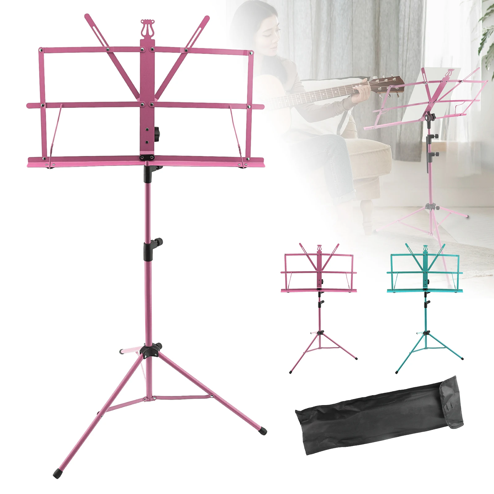 Colourful Folding Lightweight Music Stand Aluminum Alloy Tripod Stand Holder Height Adjustable with Carrying Bag