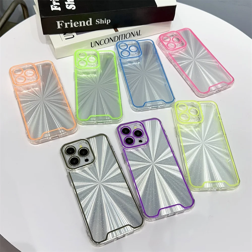 Neon Fluorescent Glowing Aurora Silicone Phone Case For iPhone 15 14 13 12 11 Pro Max X XR XS Glitter Dazzling Luminous Cover