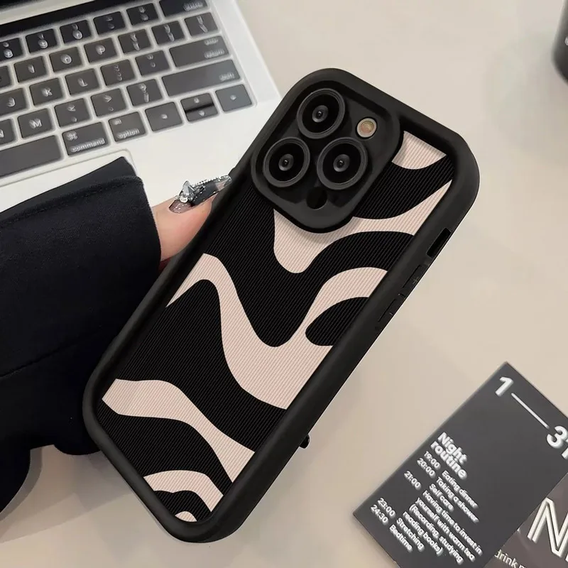 Stylish Zebra Stripe Case for 15 13 12 11 Pro Max 14Plus XS XR X 7 8 Plus SE Anti-Drop Soft TPU Cover