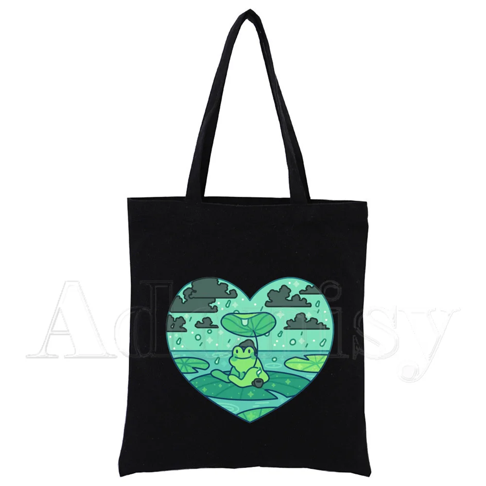 Wednesday Frog MILF Ladies Handbags Cloth Canvas Tote Bag Black Shopping Travel Women Eco Reusable Shoulder Shopper Bags