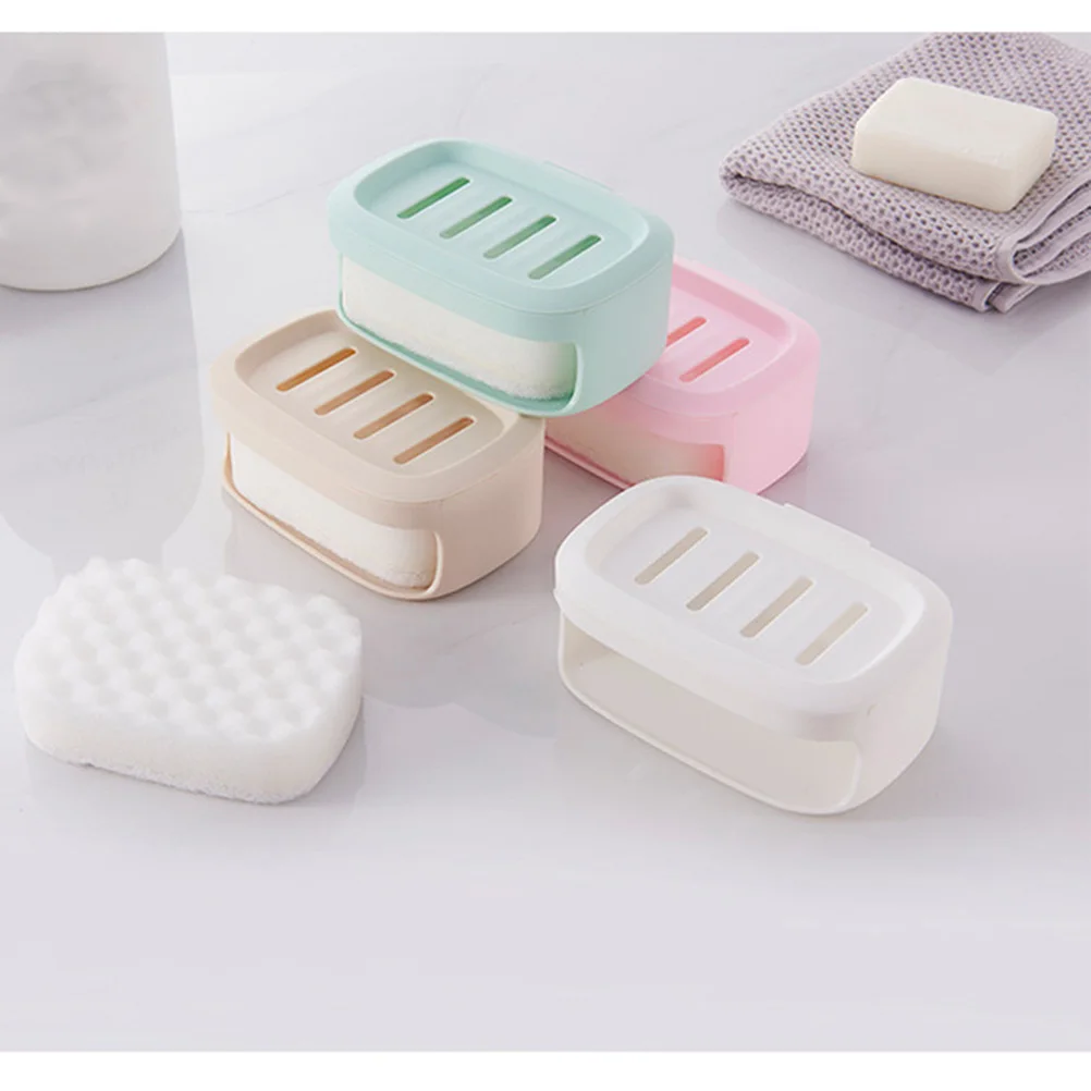 

Seamless Double Layers Soap Box Waterproof Seal Soap Container Bathroom Wash Slotted Drainer Bathroom Soap Storage Case Soap Hol