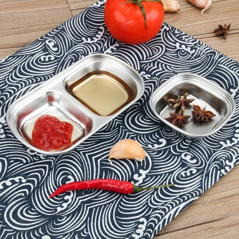 304 Stainless Steel Plate 3-girds Sauce Dip Tray Korean Seasoning Storage Holders BBQ Bakeware Tools Restaurant Cutlery