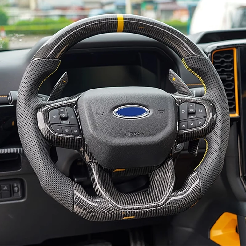 Customized steering wheel for Ford Ranger T9 /V6 rapper 2023 2024  True carbon fiber Intelligent speed steering wheel Cover