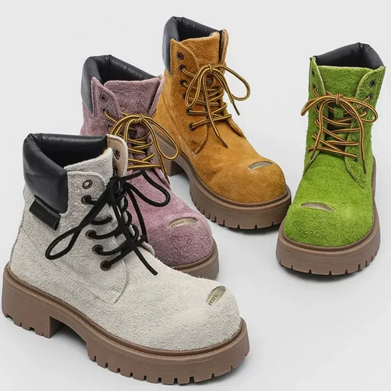Big Head Men's Boots Suede Boots For Men Thick Bottom Height-increasing Motorcycle Boots Classic Outdoor Men Boots Workwear Shoe