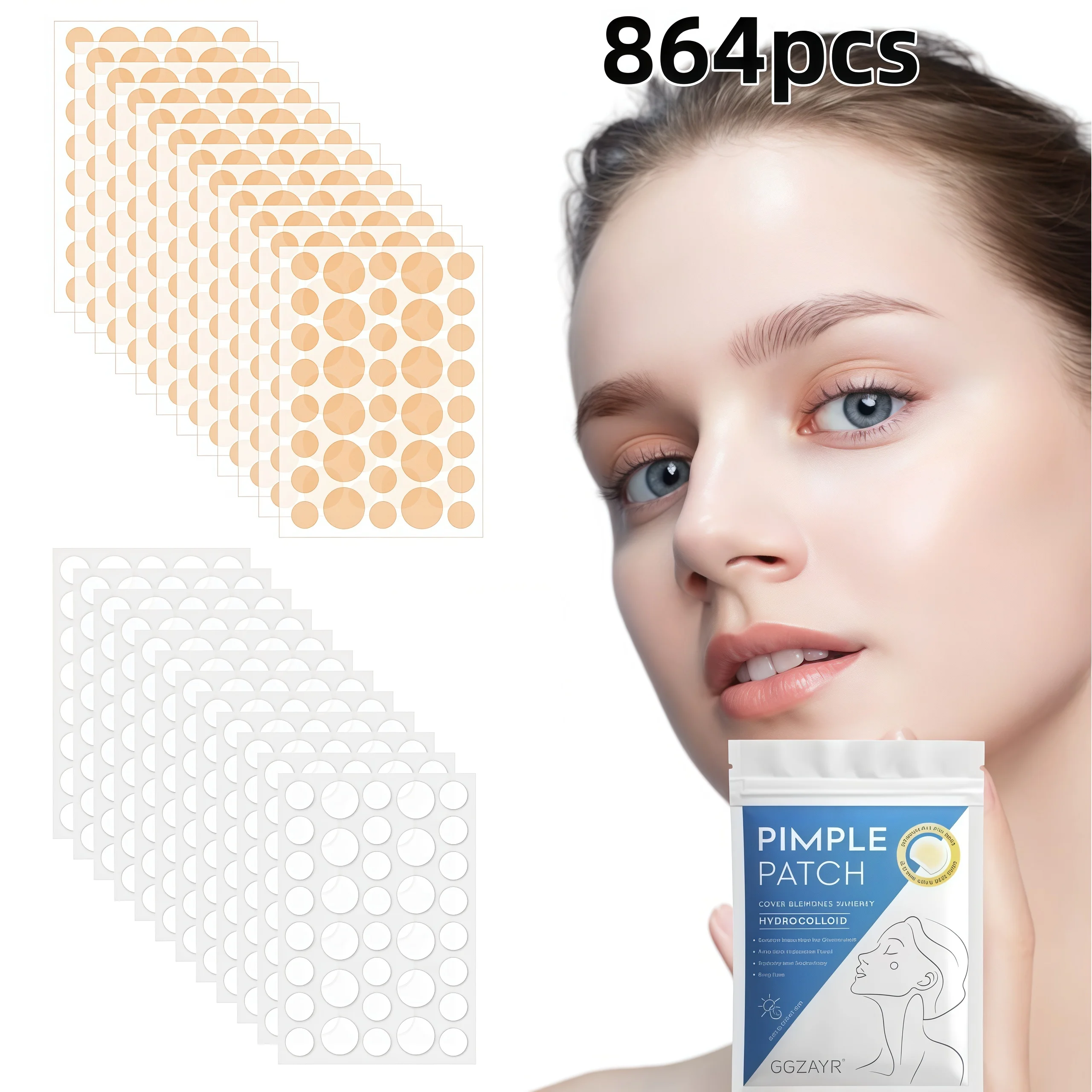 Invisible Face Dot Patch Set 216/432/864pcs, Multi-Size Natural Skin Blend Acne Covers image 2