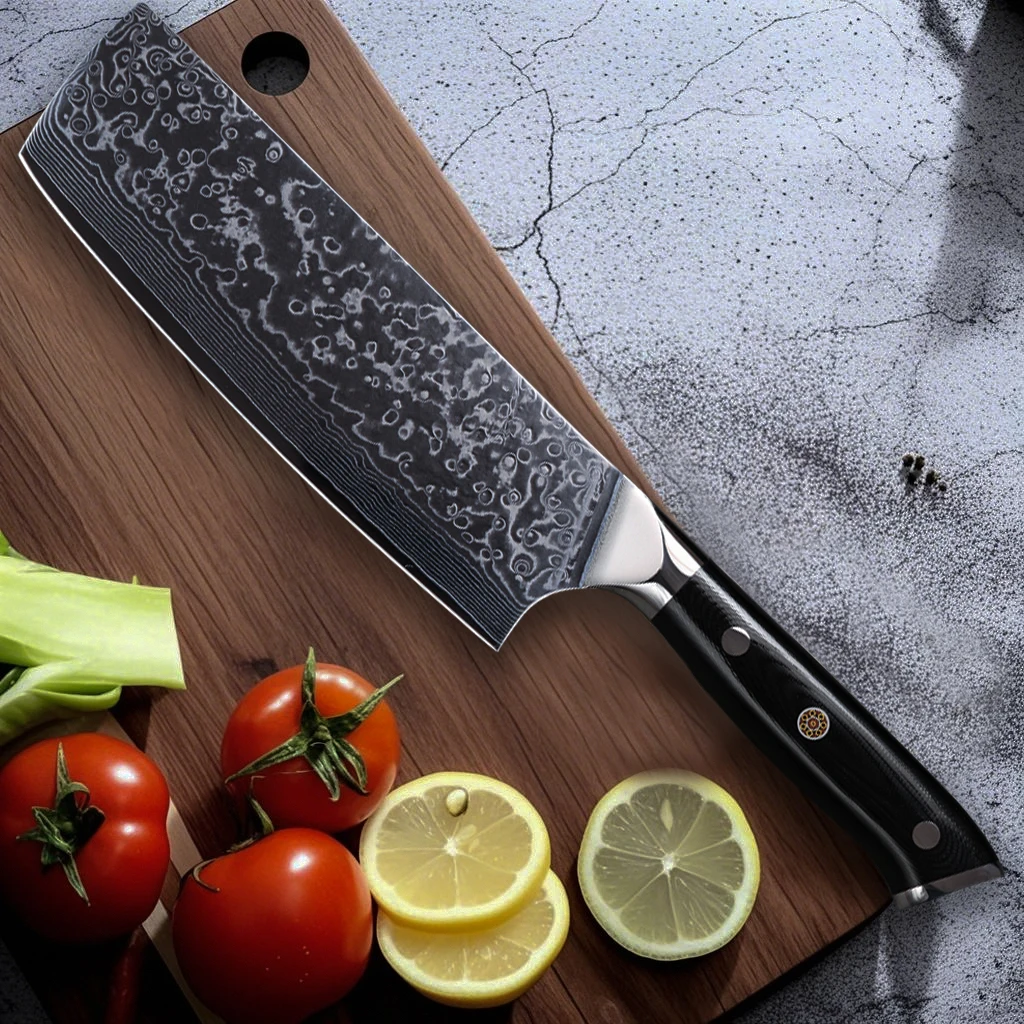 

6.3 inch Nakiri Knife Damascus Steel Chef Knife Slicing Meat Cleaver Beef Kitchen chef knife with G10 handle