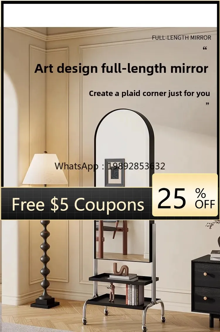 

LYY Luxury Movable Full-Length Mirror Stand Bedroom Magazine Rack Rotating Dressing Mirror1