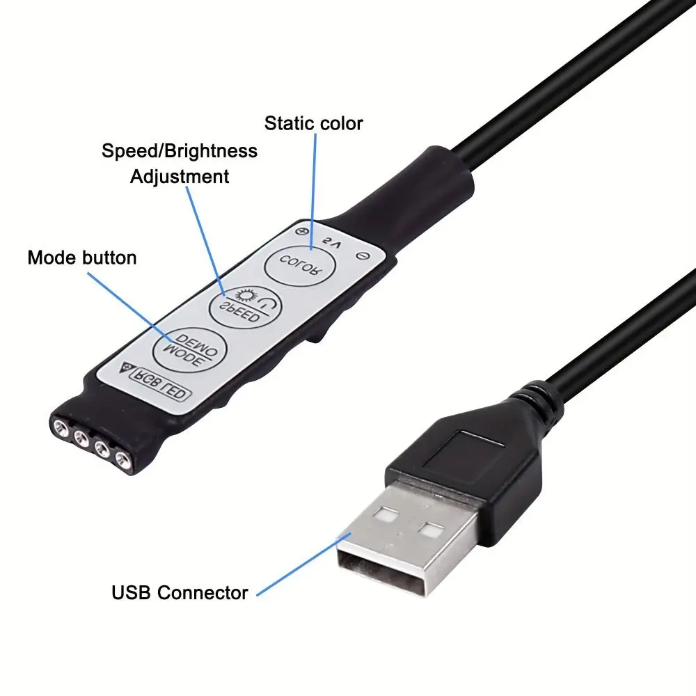 USB Powered RGB Light Strip Static Modes Dynamic Modes LED Light Strip 3 Key Control Color Light TV Background Light
