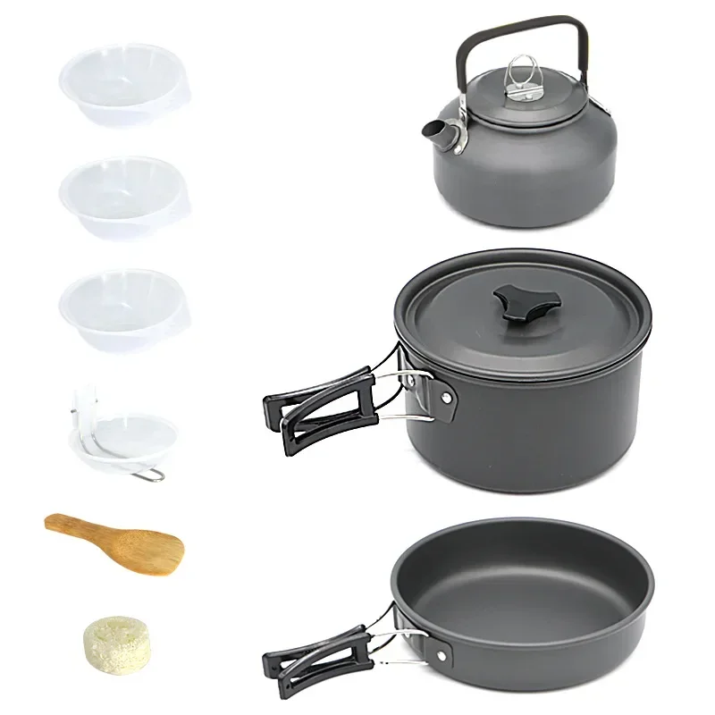 Camping Cookware Set Aluminum Outdoor Tableware Cookset Cooking Kit Pan Bowl Kettle Pot Portable Hiking BBQ Picnic Equipment