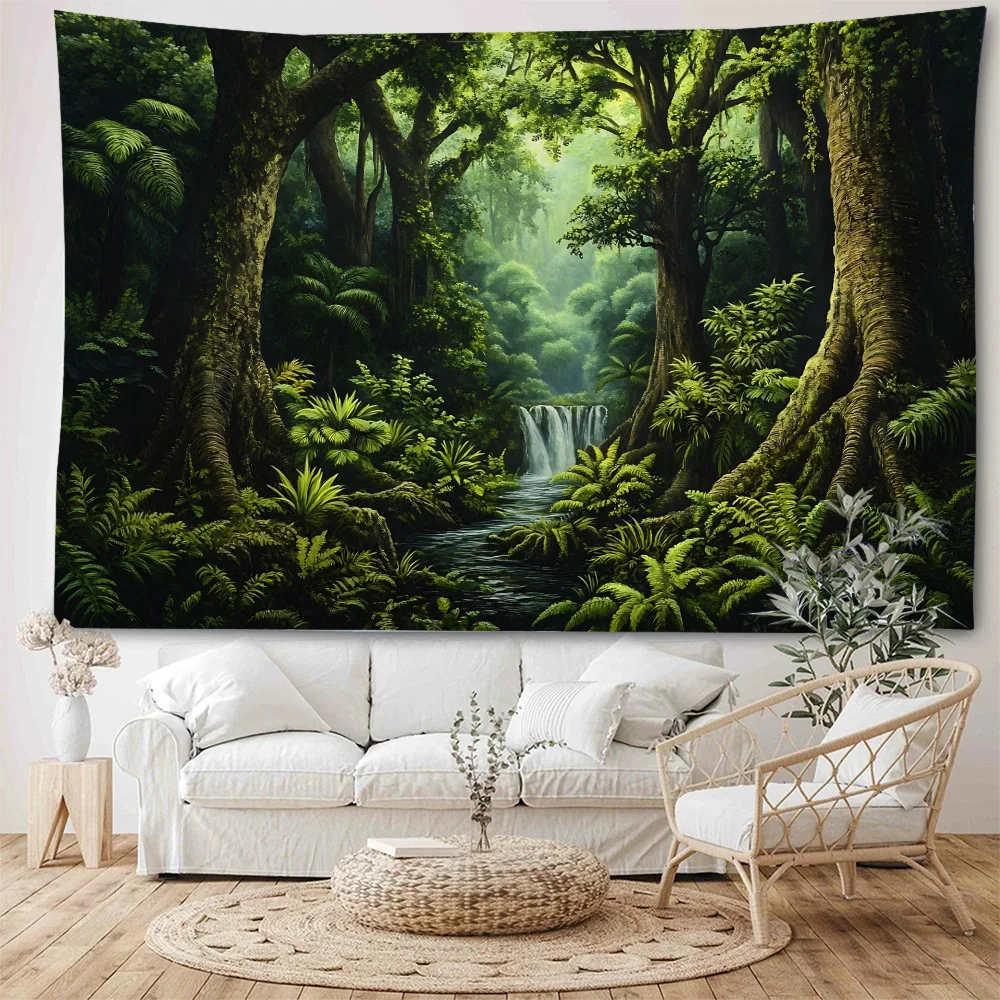 غامضة وغريبة الأمازون البدائية الغابات المناظر الطبيعية الديكور نسيج غرفة نوم المنزل خلفية الديكور نسيج