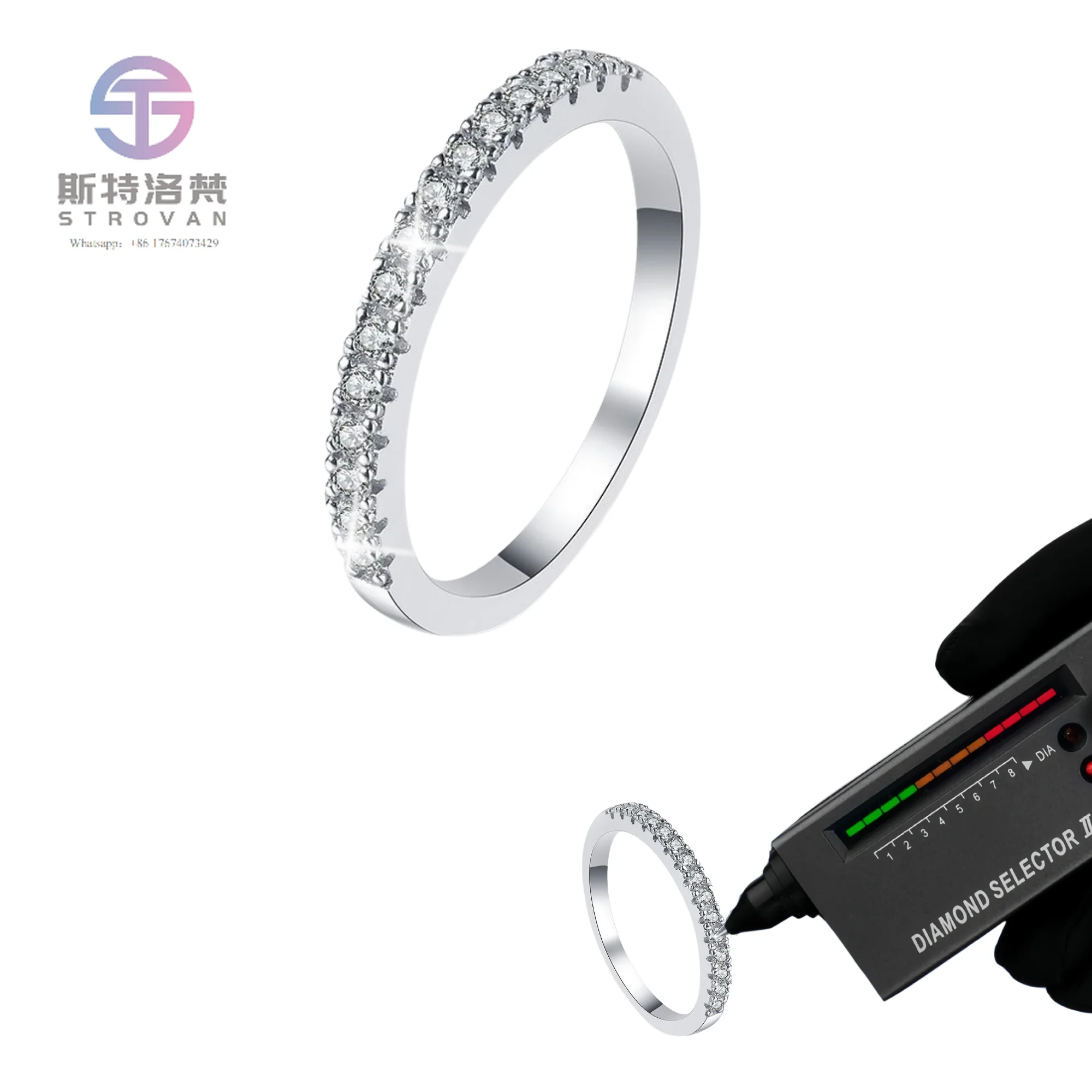 

Factory Wholesale Rhodium Plated 925 Sterling Silver VVS Moissanite Eternity Ring Classic Engagement Wedding Gift for Parties