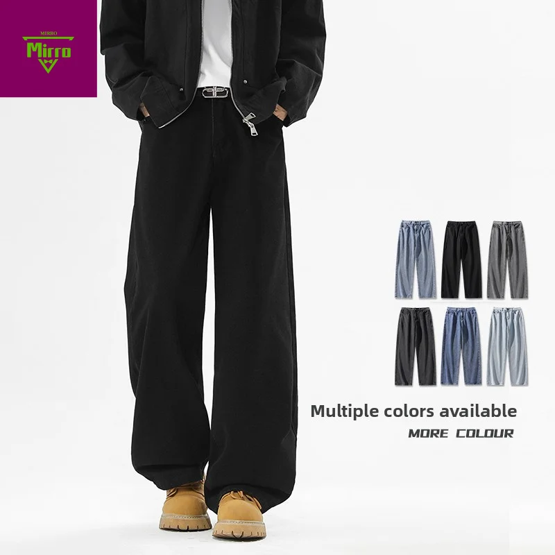 

【Mirrordust】American High Street Straight Jeans Washed Old Loose-Fitting Wide-Leg Trousers Men