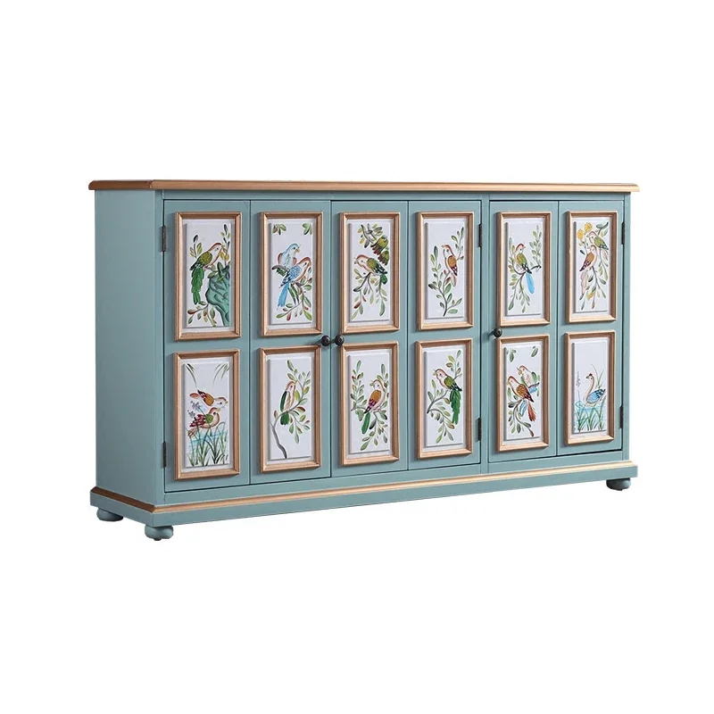 American Chinese flower and bird painted all solid wood activity baffle shoe cabinet dining side folding door porch partition