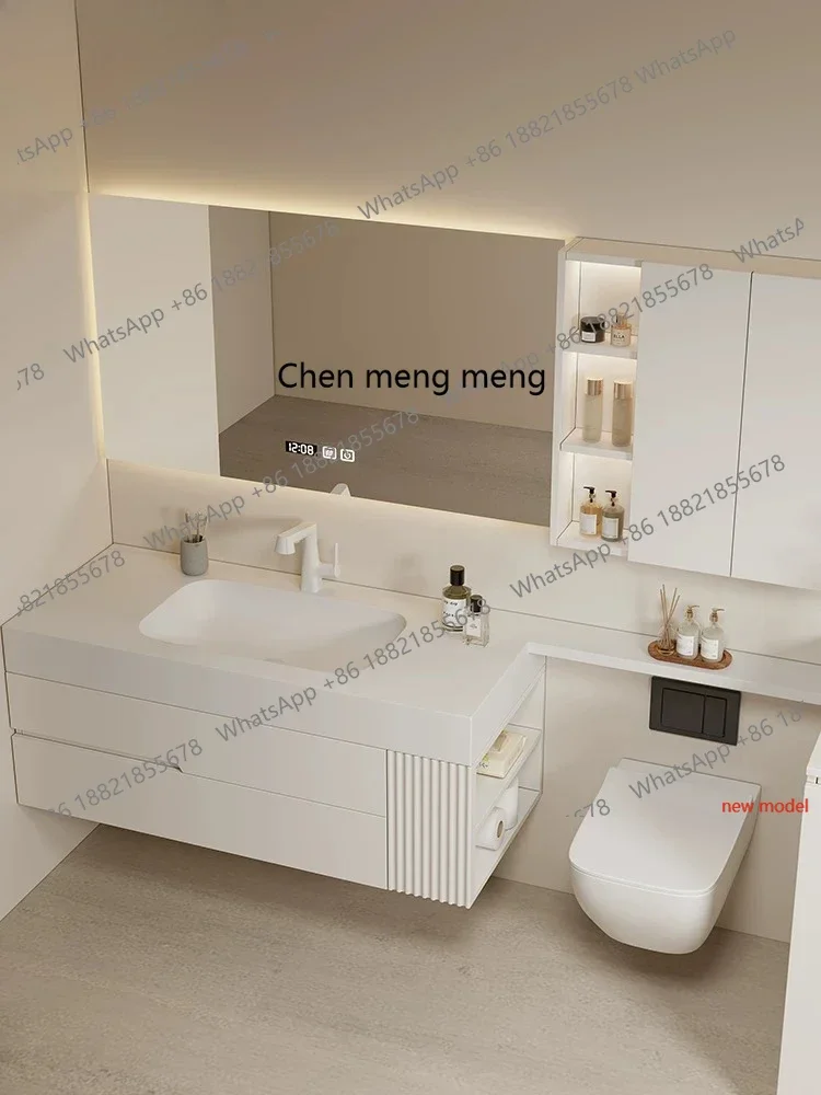 N138Corian integrated rock slab seamless ceramic basin extension bathroom cabinet combination bathroom, washstand customization