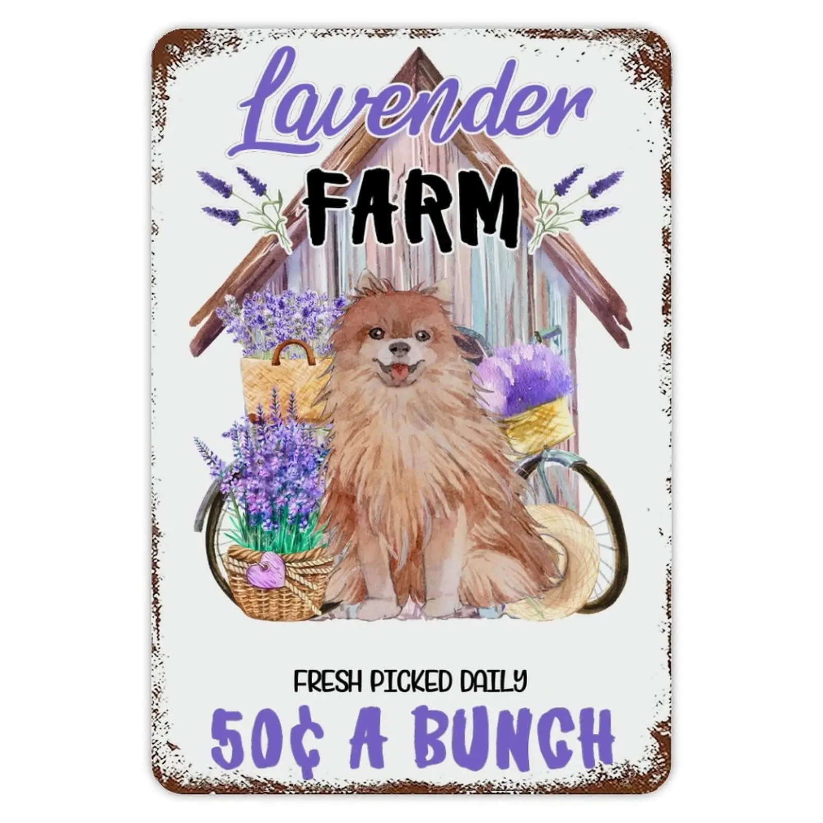 ENEDNATE Funny Vintage Metal Sign Dog Lavender Farm Sign Farmhouse Lavender Kitchen Wall Art Aluminum Sign 12x18 inch Metal Tin 