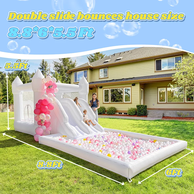 Castillo inflable de 5,8 m con tobogán doble inflable, tobogán de agua, pozo de bola grande, evento de fiesta de cumpleaños para niños, Castillo de salto al aire libre