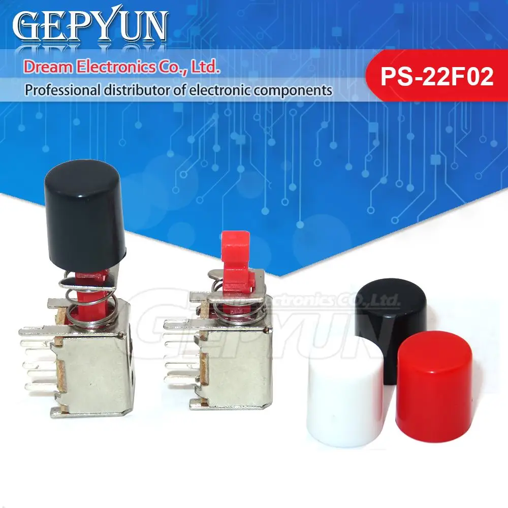 10PCS direct key switch A03 PS-22F03 6pins self-locking/unlocking red black white key cap