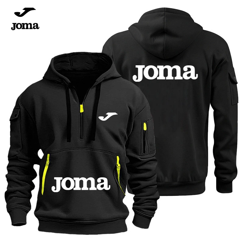 Sudadera con Capucha Joma para Hombre, Diseño Color Block, Media Cremallera, Ligera, Informal, Deportiva, con Bolsillos para Entrenamiento Diario