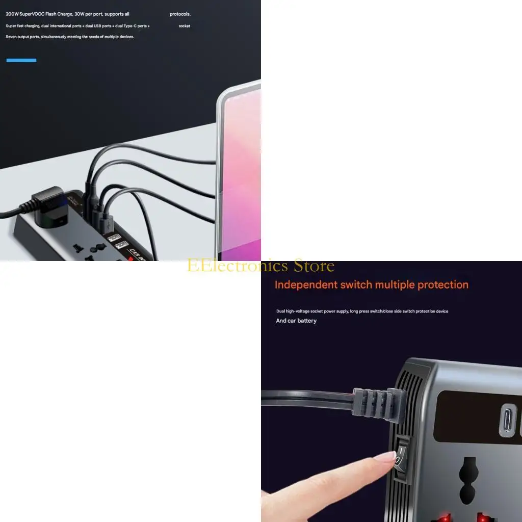 B03C Car Inverter Converter 12V/24V To 220V Outlet Fast Charging Port Portable Power Socket Charger Inverter For Travel