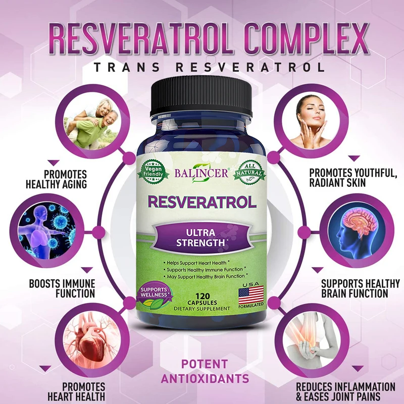 Balincer Resveratrol Complex Supports Cardiovascular Health,Protects Arteries,Boosts Immune System,Promotes Smooth Skin