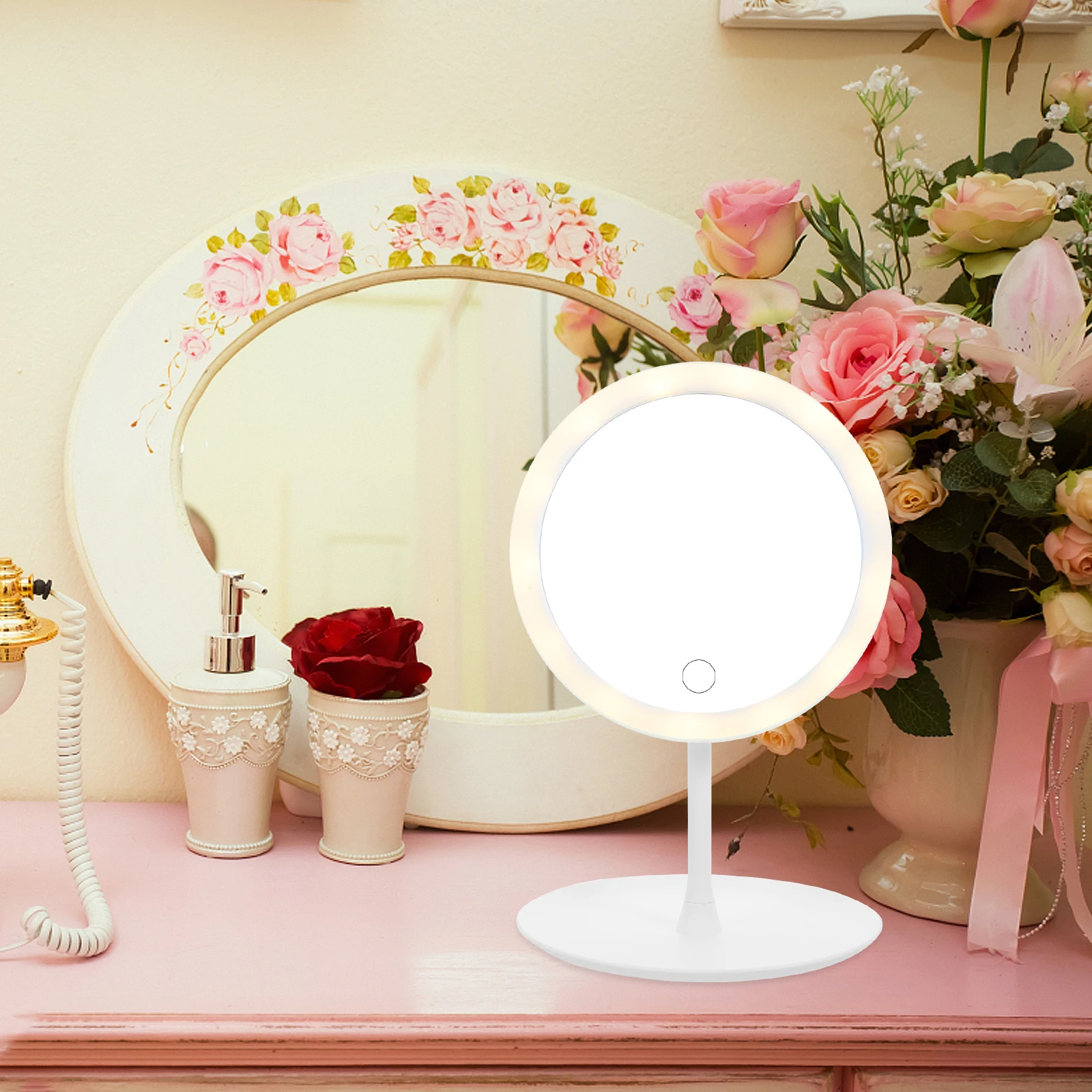 

360° Adjustable Led Makeup 1200Mah Usb Rechargeable Lighted Vanity For Women Portable Chargeable Tabletop