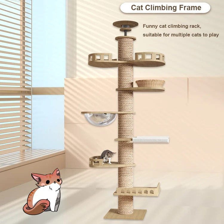 Luxurious House Customized Plush Big Pet CondoNatural Sisal Wood Scratcher Furniture Cat Tree Shelf