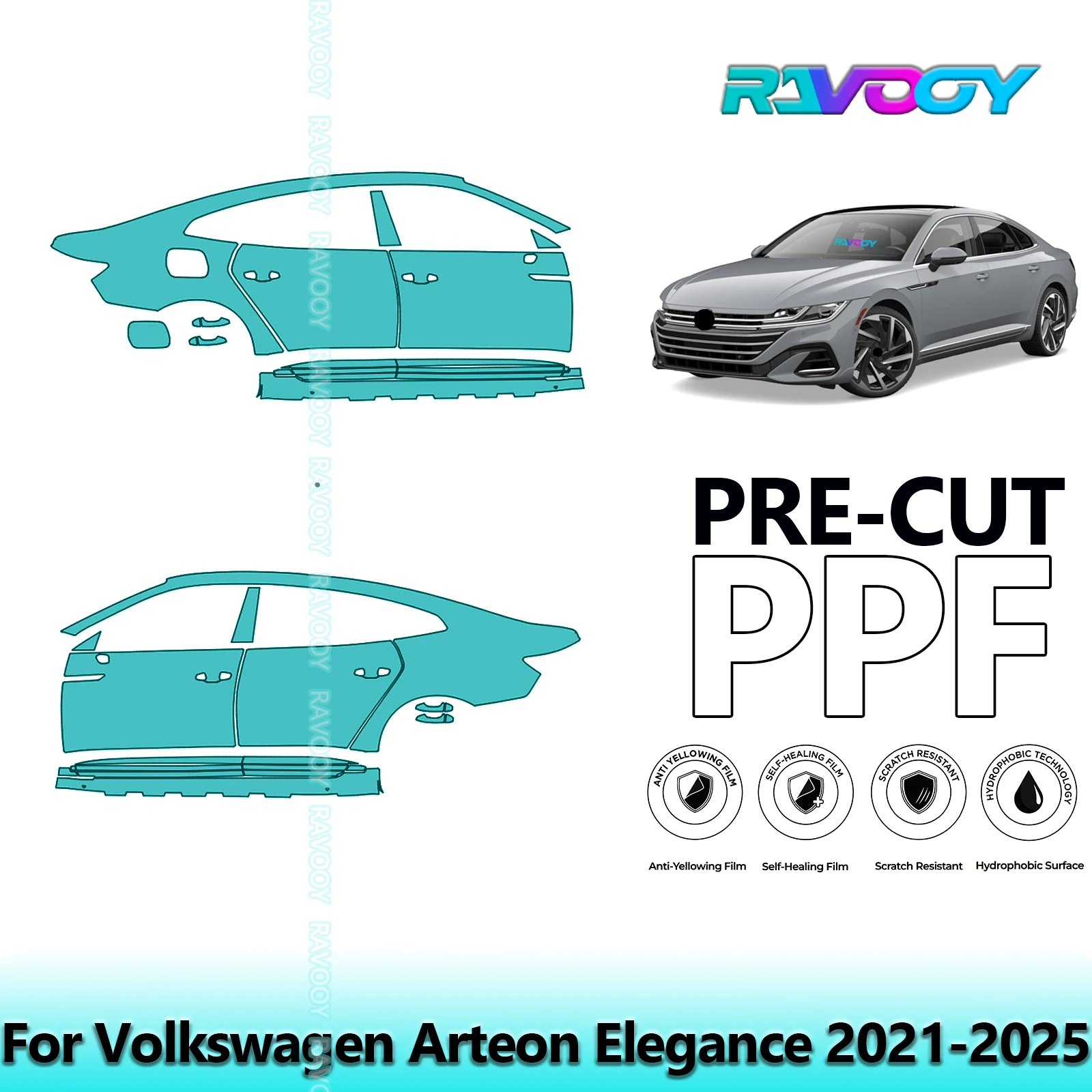 

For Volkswagen Arteon Elegance 2021-2025 8.5mil Clear Matte Pre-Cut PPF Door & A/B Pillar Kit TPU Paint Protection Film Set
