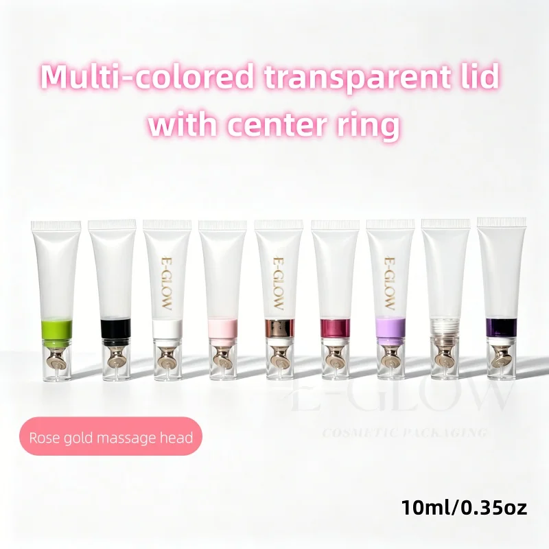 【Logo Custom】50Pcs Customized Transparent Lid 10ml Rose Gold Facial Massage Head Soft Empty Tube Small Batch Wholesale Demand