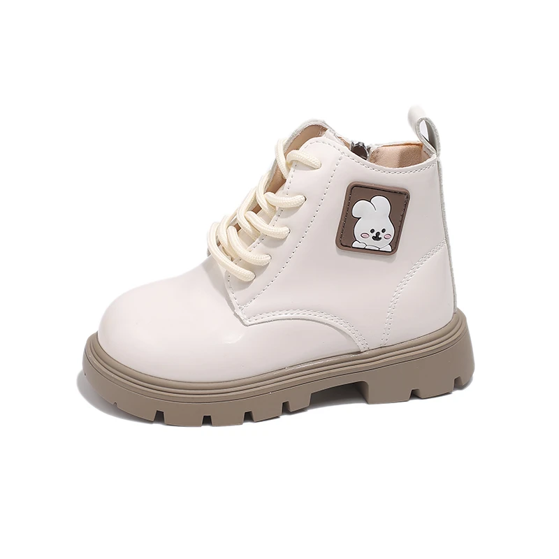 Autumn New Children Leather Boots Baby Cute Cartoon Design Short Boots Girls Fashion Side Zipper Autumn Boots