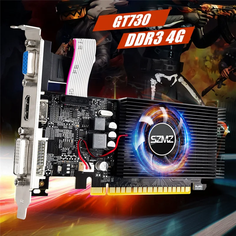 Scheda grafica GT730 da 4 GB DDR3 128 bit con ventola di raffreddamento Scheda grafica a basso profilo per giochi per PC di intrattenimento domestico/ufficio